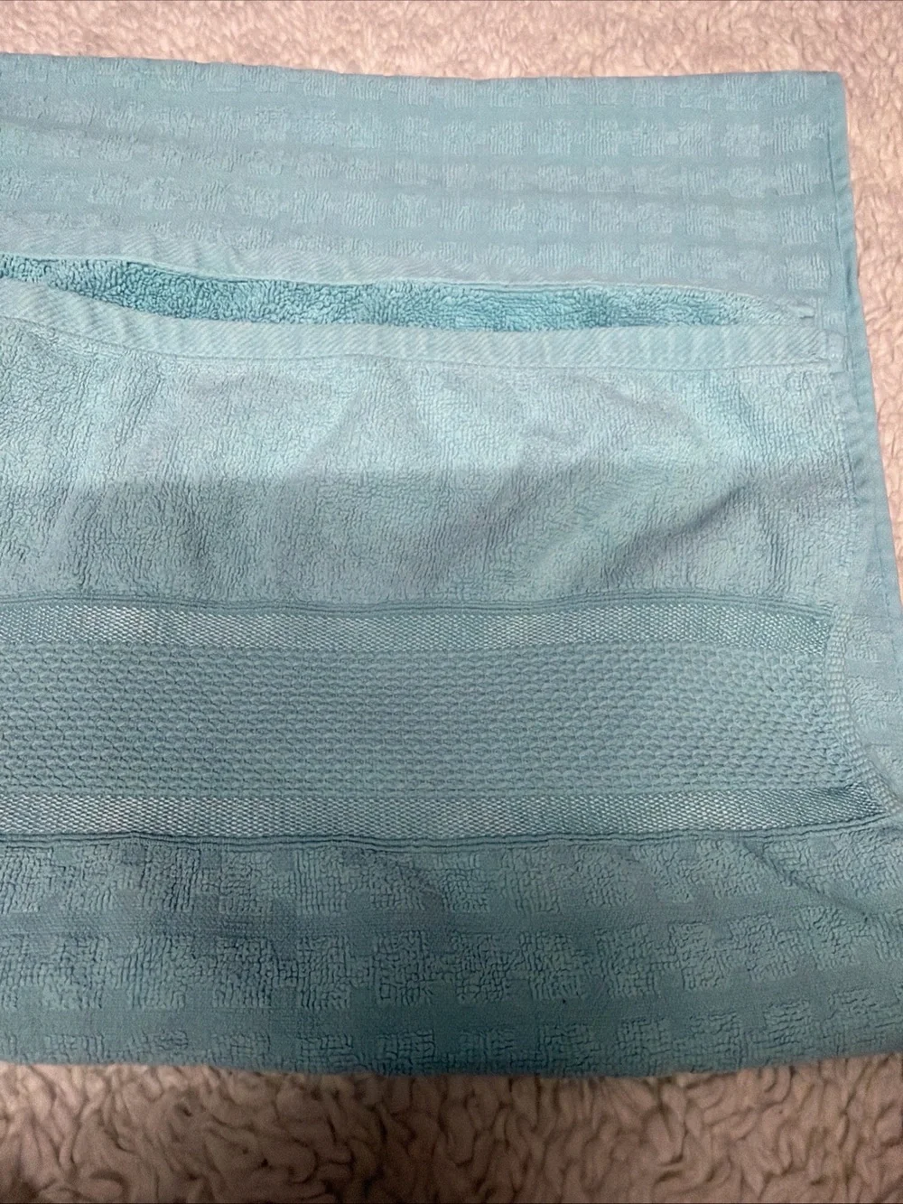 SPA by Kassfina textured waffle puzzle pattern  Aqua 100% Cotton BTowel 26”x48”